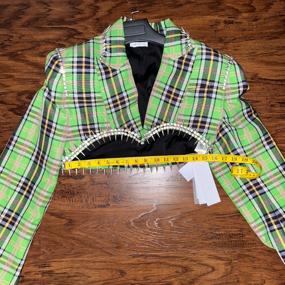 AREA Plaid Crystal Spike Blazer and Mini Pencil Skirt - Picture 7 of 7